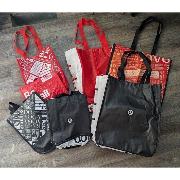 Lot of 7 Lululemon Reusable Shopping Tote Bag Grocery 2 Large 1 Med 4 Small - Picture 1 of 4